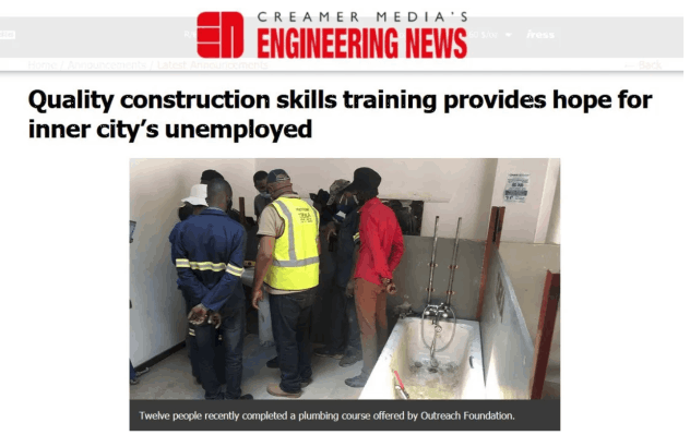 Plumbing article at Outreach Foundation in Creamer Media's Engineering News
