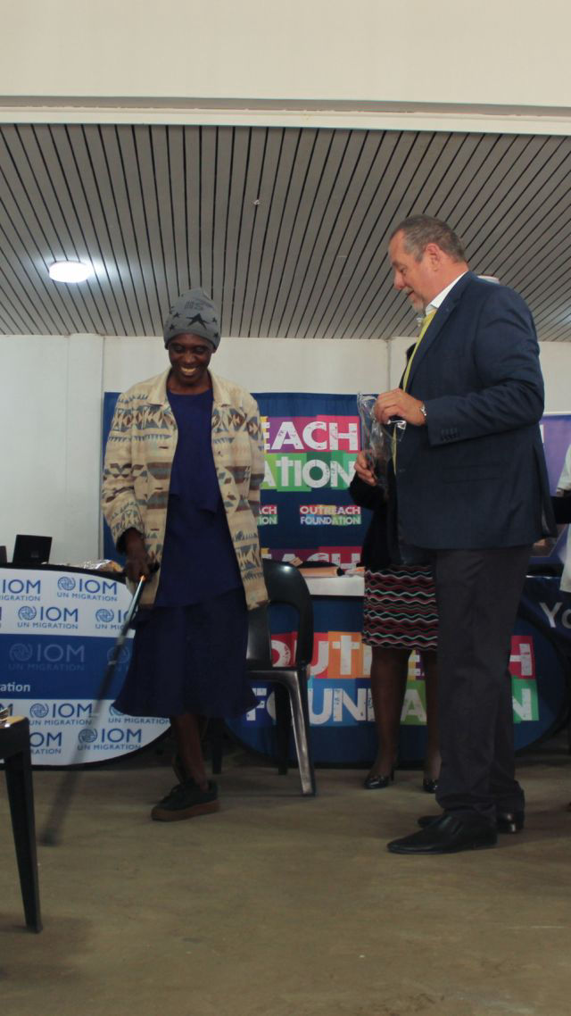 One of the recipients of an assisted device received through Outreach Foundation and IOM